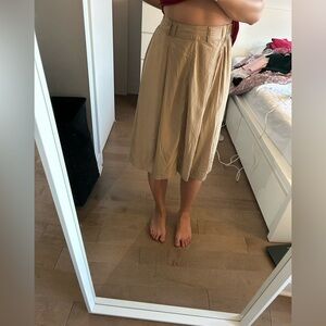 Zara Tan Pleated A-Line Midi Skirt
